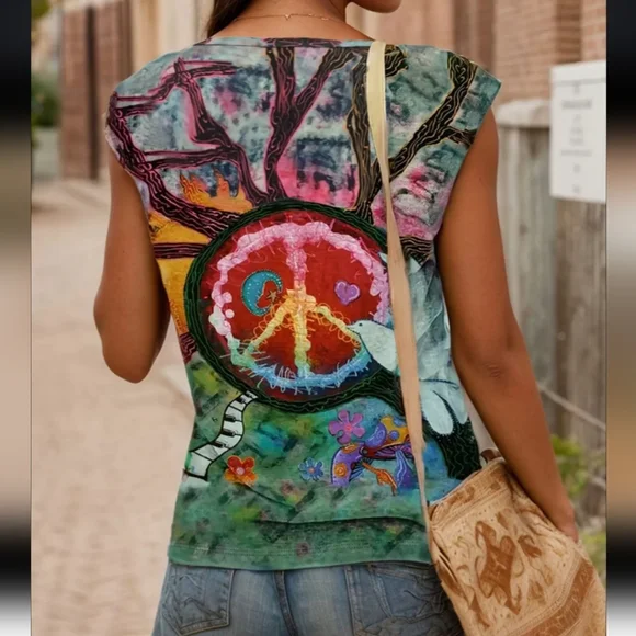♥️Colorful Peace Sign Graphic Tank Top - Picture 3 of 8